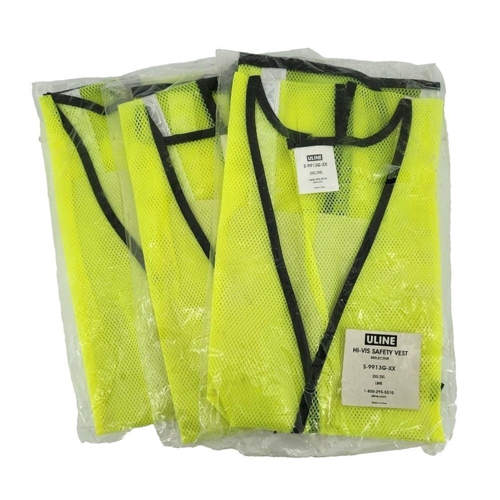 Lot of 3 Uline Hi-Vis Safety Vest Reflective Lime Mesh S-9913G-XX Size 2XL/3XL